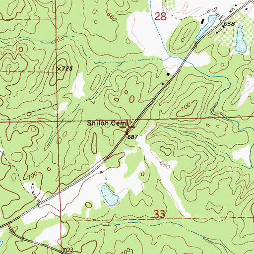 Topographic Map of Shiloh Baptist Church (historical), AL