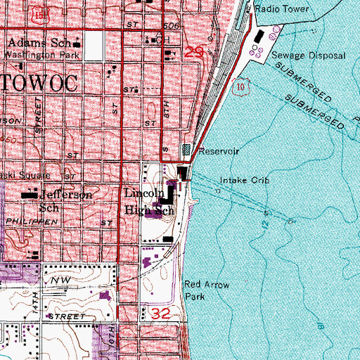 Topographic Map of Manitowoc Public Utilities, WI