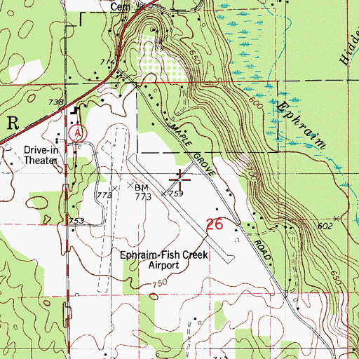 Topographic Map of Ephraim-Gibraltar Airport, WI