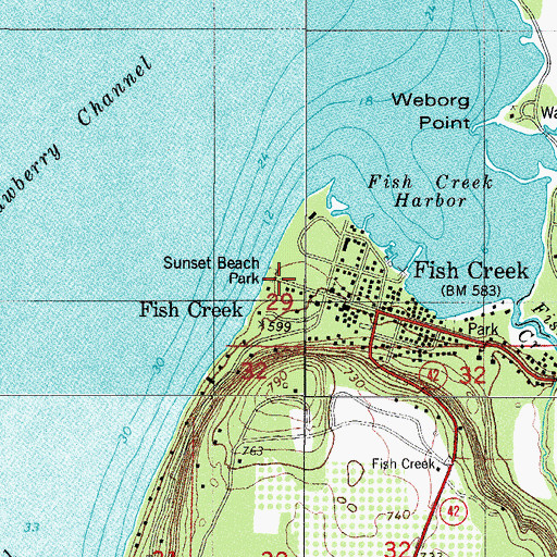 Topographic Map of Sunset Beach Park, WI