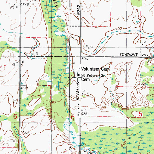 Topographic Map of Saint Peters Cemetery, WI