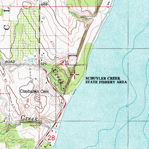Topographic Map of Schuyler Creek State Fishery Area, WI