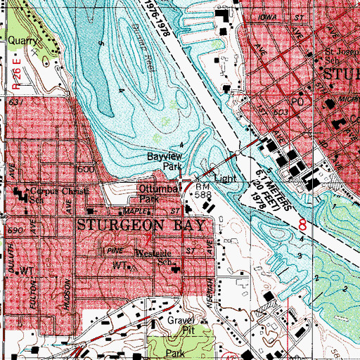 Topographic Map of Bayview Park, WI