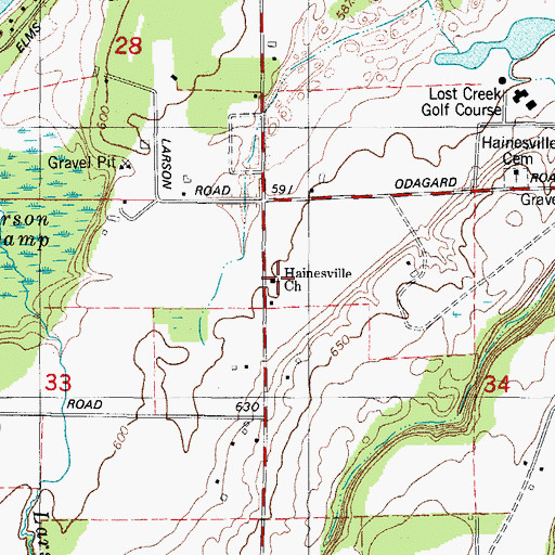 Topographic Map of Hainesville Church, WI