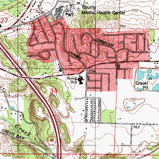 Topographic Map of Baird Elementary School, WI