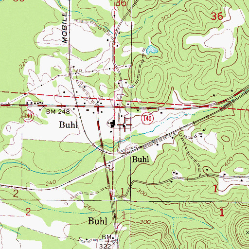 Topographic Map of Buhl Baptist Church, AL