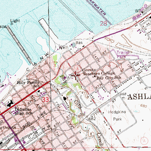 Topographic Map of Ashland County Teachers College, WI