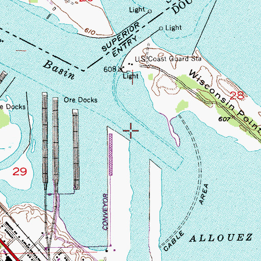 Topographic Map of Allowez Bay Channel, WI