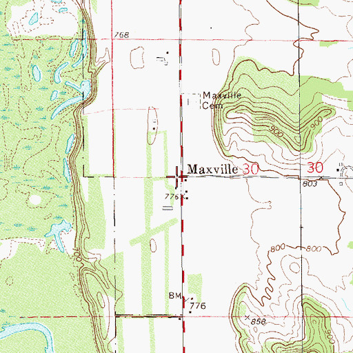 Topographic Map of Maxville Prairie School (historical), WI