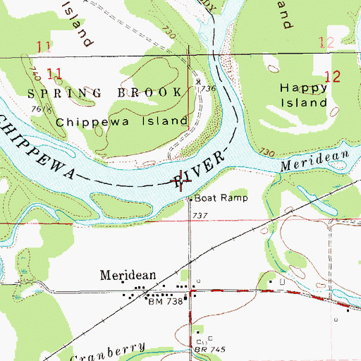 Topographic Map of Meridean Ferry (historical), WI