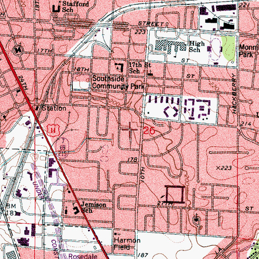 Topographic Map of Meadow Lawn, AL
