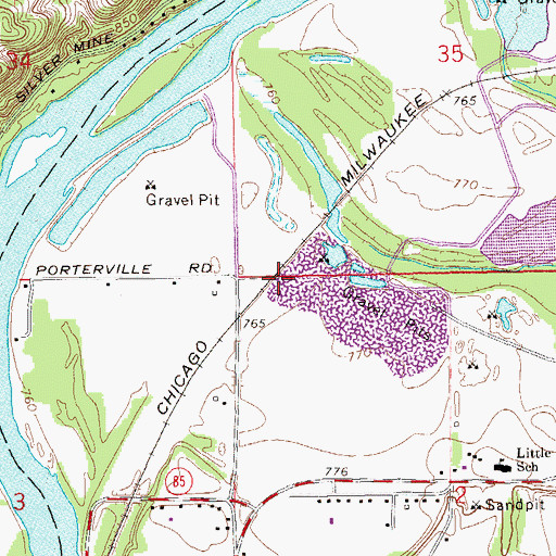 Topographic Map of Porters Mills (historical), WI