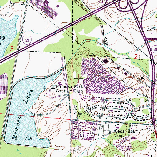 Topographic Map of Mimosa Manor, AL