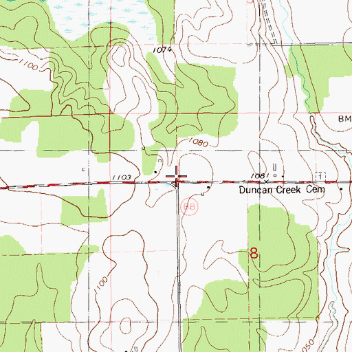 Topographic Map of Duncan Creek School (historical), WI