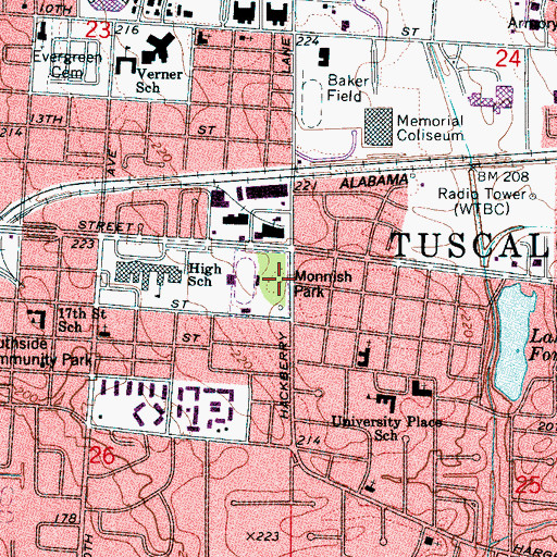 Topographic Map of Monnish Park, AL