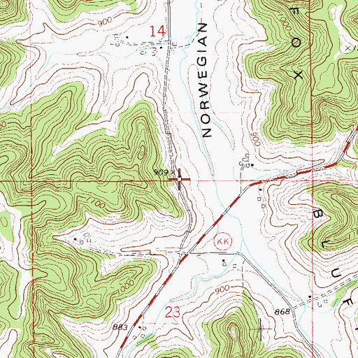 Topographic Map of Norwegian Valley School (historical), WI