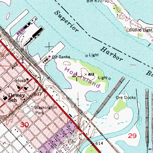 Topographic Map of Hog Island, WI