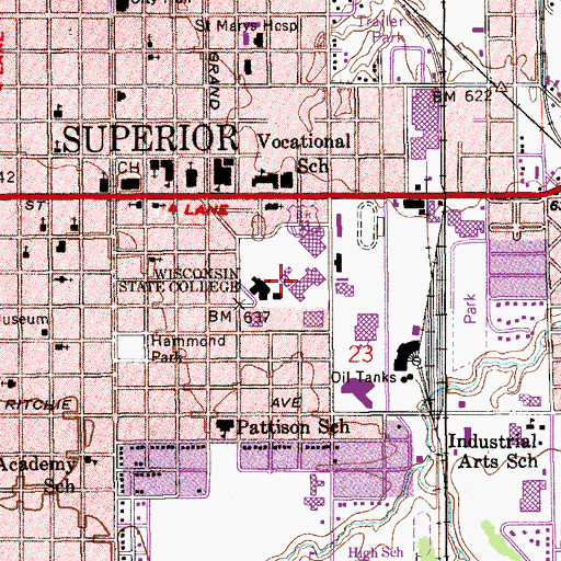 Topographic Map of University of Wisconsin - Superior, WI