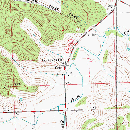 Topographic Map of Ash Creek United Methodist Church, WI