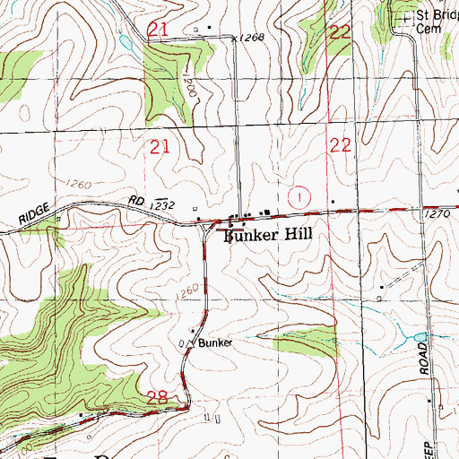 Topographic Map of Bunker Hill, WI