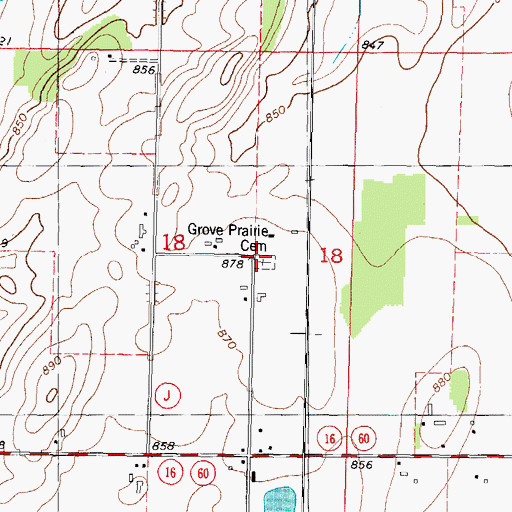 Topographic Map of Grove Prairie Cemetery, WI