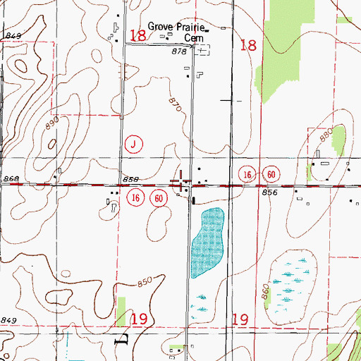 Topographic Map of Grove Prairie School (historical), WI