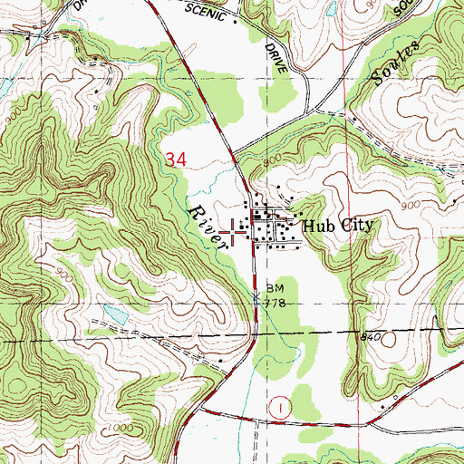Topographic Map of Hub City, WI