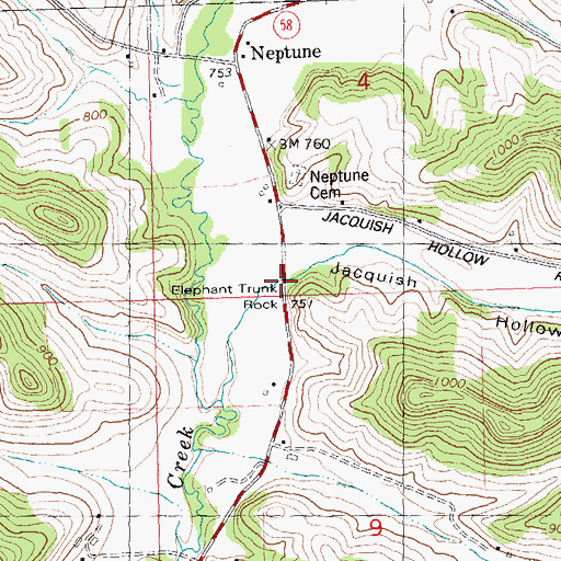 Topographic Map of Jacquish Hollow, WI