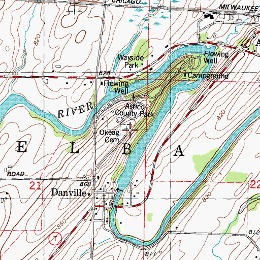 Topographic Map of Okeag Cemetery, WI