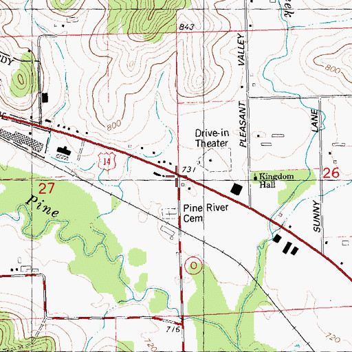 Topographic Map of Pine River School (historical), WI