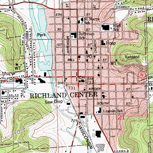 Topographic Map of Richland Center, WI