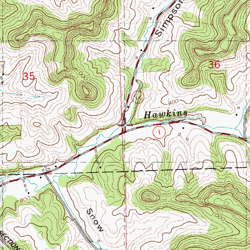 Topographic Map of Simpson Hollow, WI