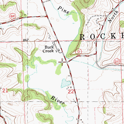 Topographic Map of South Buck Creek, WI