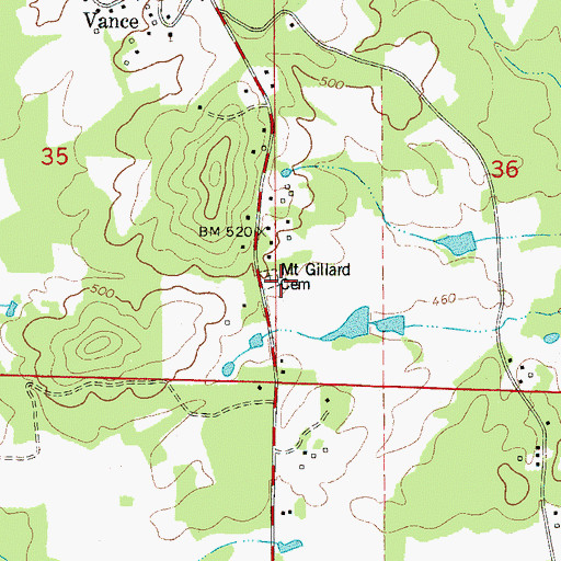 Topographic Map of Mount Gillard Cemetery, AL