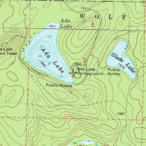 Topographic Map of Ada Lake Campground, WI