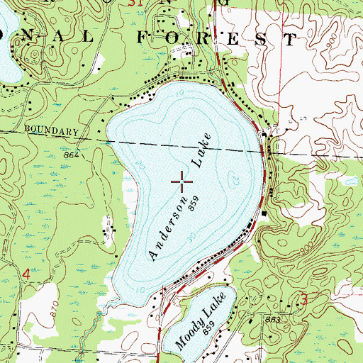 Topographic Map of Anderson Lake, WI