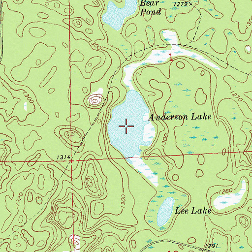 Topographic Map of Anderson Lake, WI