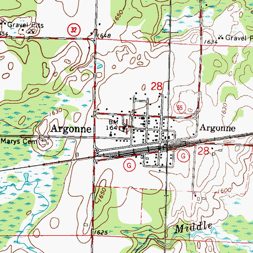 Topographic Map of Argonne, WI