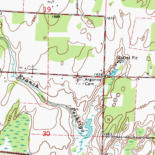Topographic Map of Argonne Cemetery, WI
