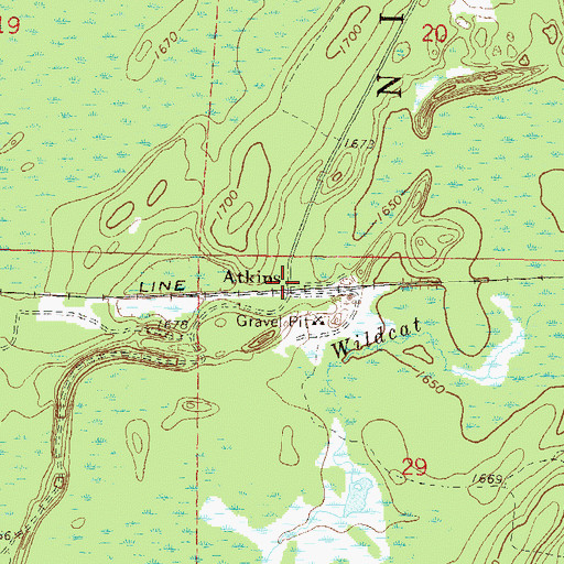 Topographic Map of Atkins, WI