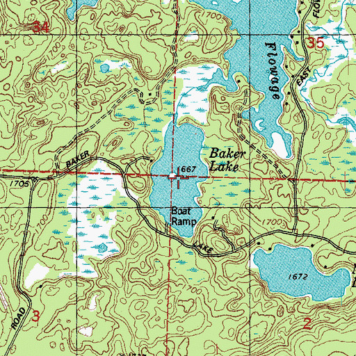 Topographic Map of Baker Lake, WI