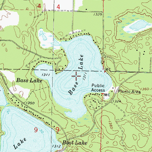 Topographic Map of Bass Lake, WI
