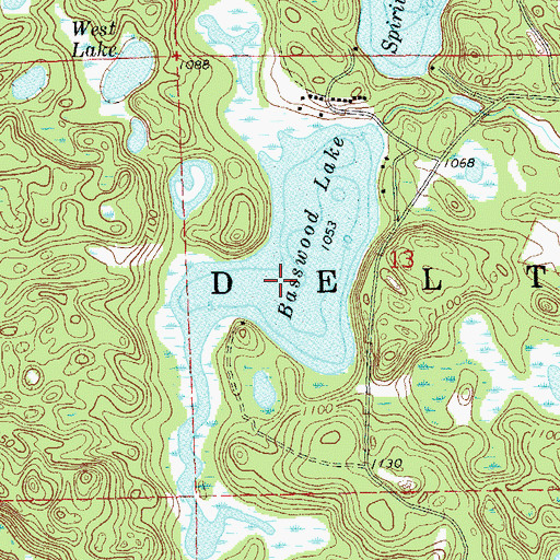 Topographic Map of Basswood Lake, WI
