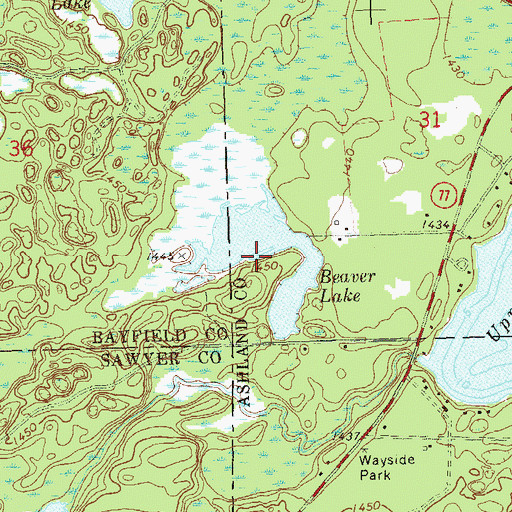 Topographic Map of Beaver Lake, WI