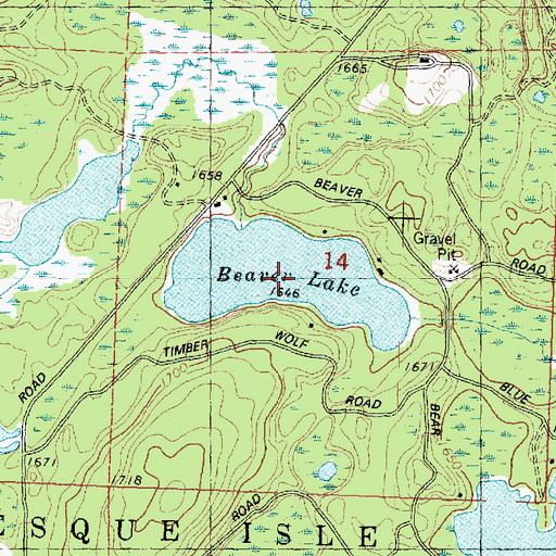 Topographic Map of Beaver Lake, WI