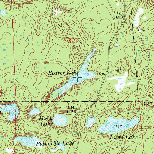 Topographic Map of Beaver Lake, WI