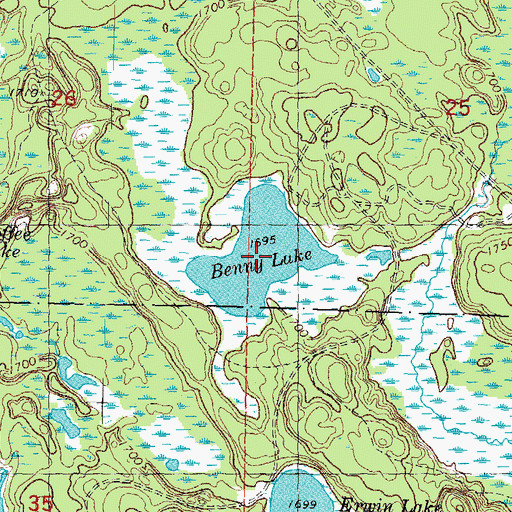 Topographic Map of Benny Lake, WI