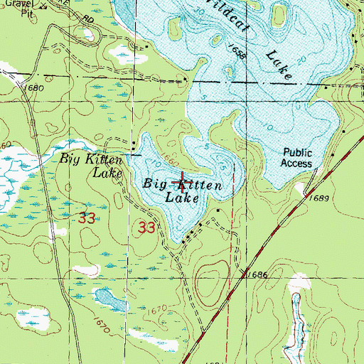 Topographic Map of Big Kitten Lake, WI