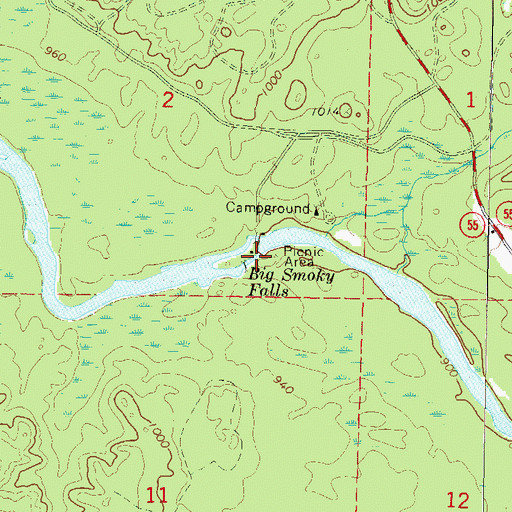 Topographic Map of Big Smoky Falls, WI