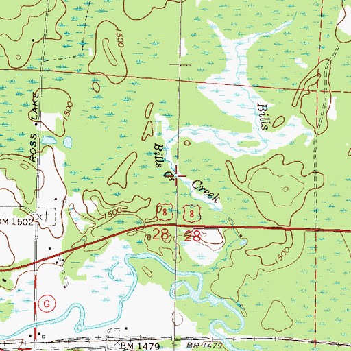 Topographic Map of Bills Creek, WI